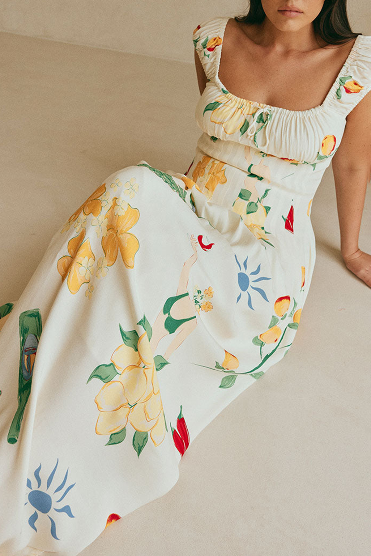 Square Neck Floral Print Maxi Dress