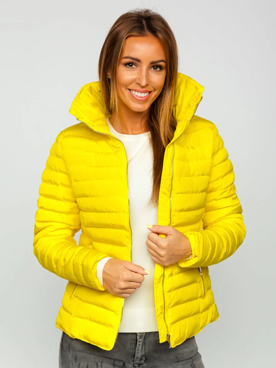 Women's Yellow Quilted Winter Jacket Without Hood