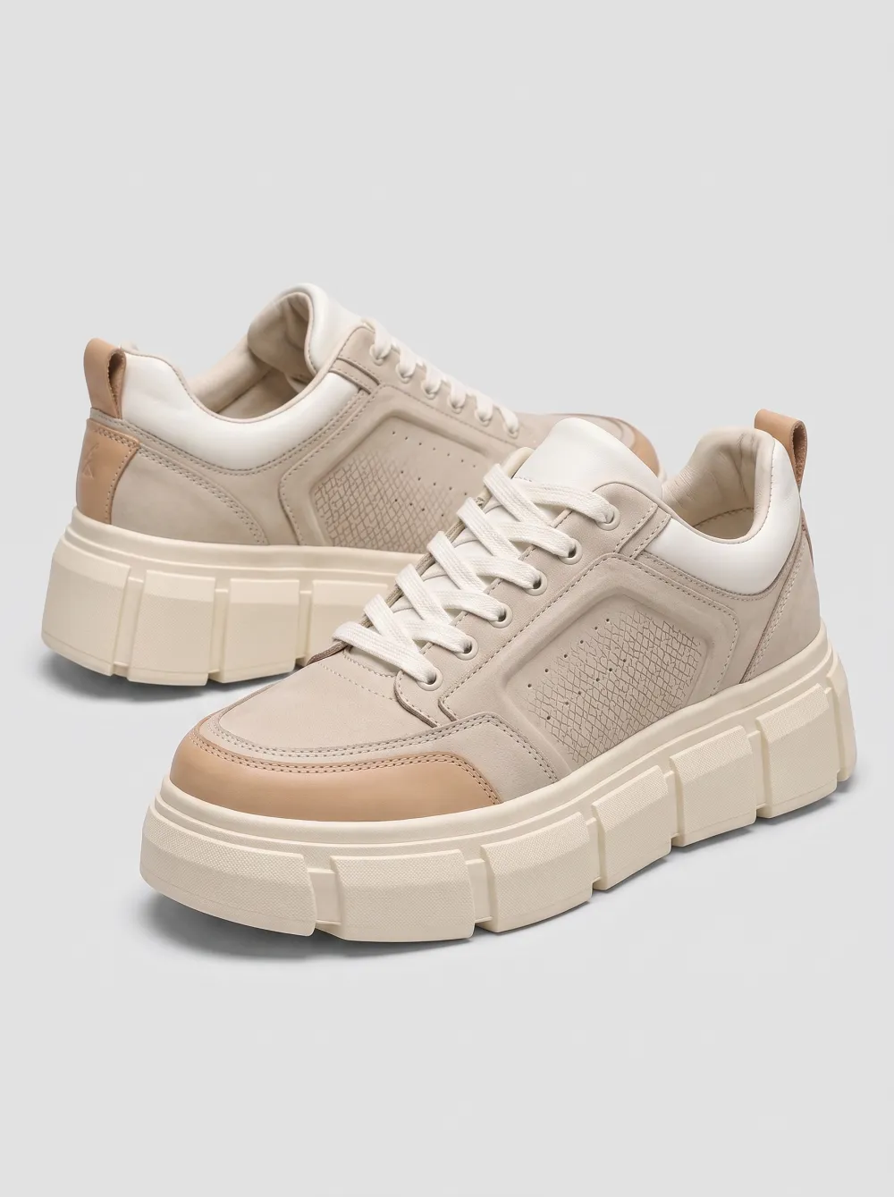 Men's Beige Textured Platform Chunky Sneakers