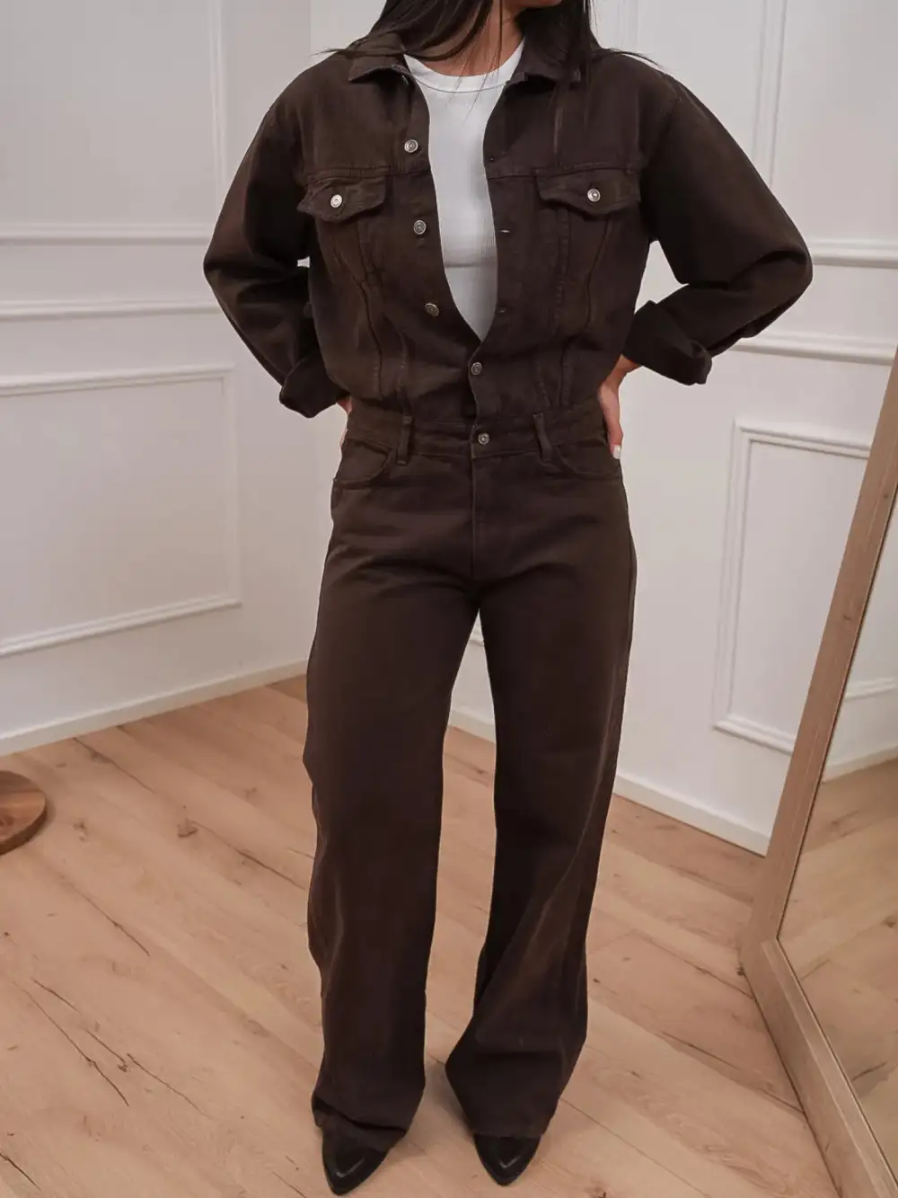 Button Front Pocket Cotton Jumpsuit