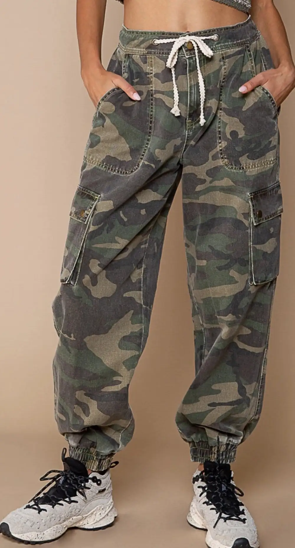 Roomy Cotton Blend Button Detail Casual Pants