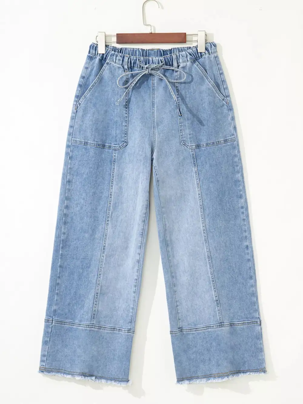 Drawstring Raw Hem Wide Leg Jeans