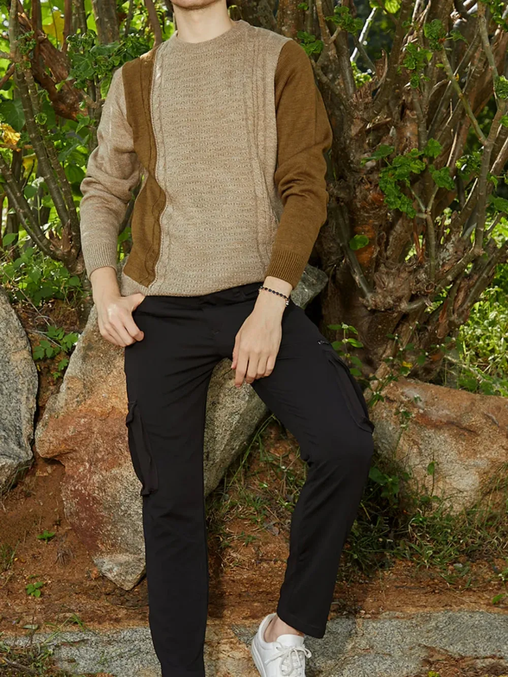 Color Blocked Cable Knit Sweater