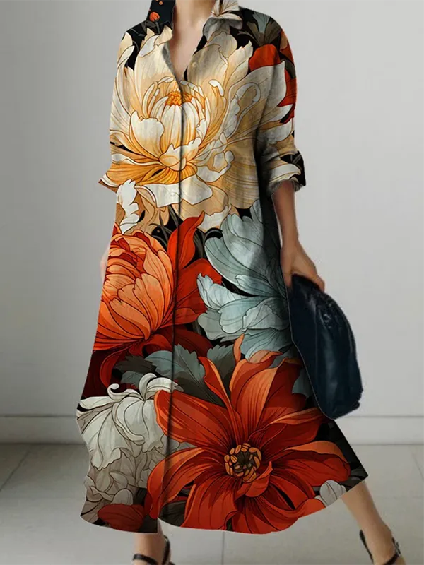 Flower Long Shirt Maxi Dress