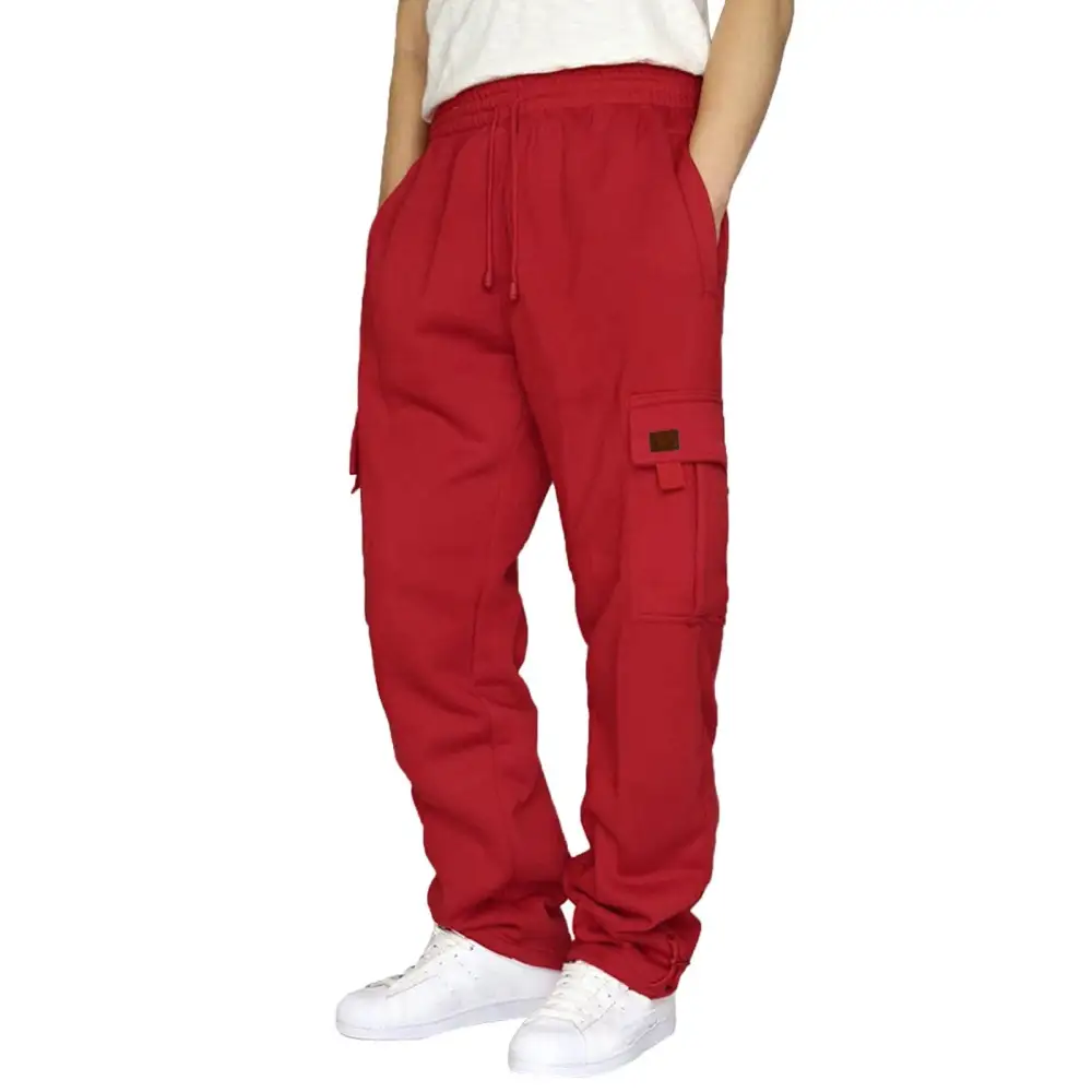 Men's Tapered Sweat Cargo Pants with Elastic Waistband Drawstring and Flap Pockets