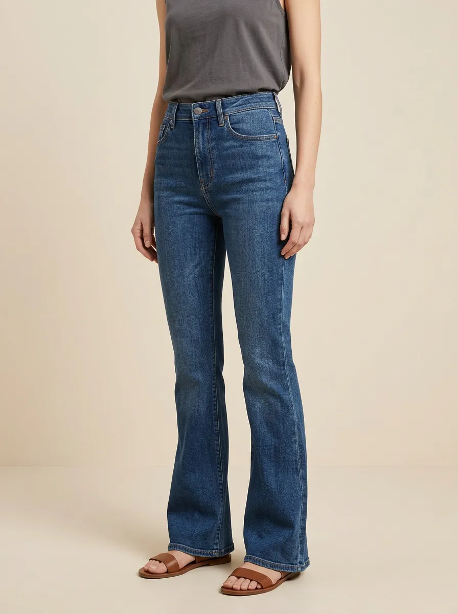 Women's High-Waisted Denim Flare Classic Five-Pocket Styling Jeans