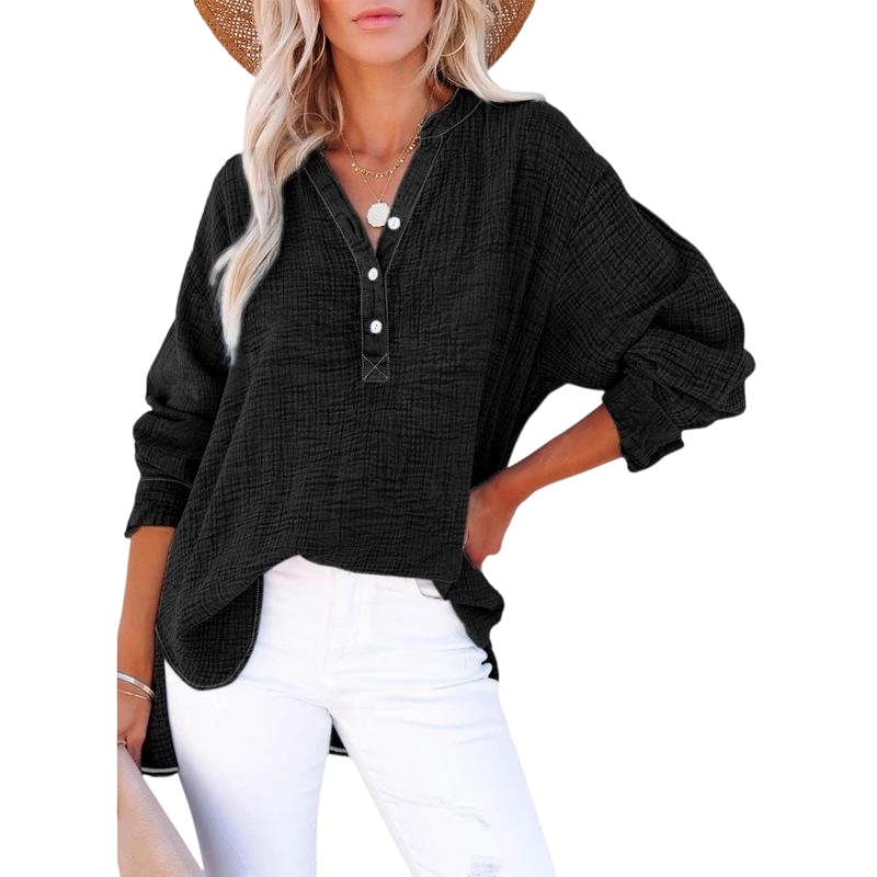 🔥 Women's Casual Button-Up V-Neck Long-Sleeve Shirt | Versatile Everyday Top