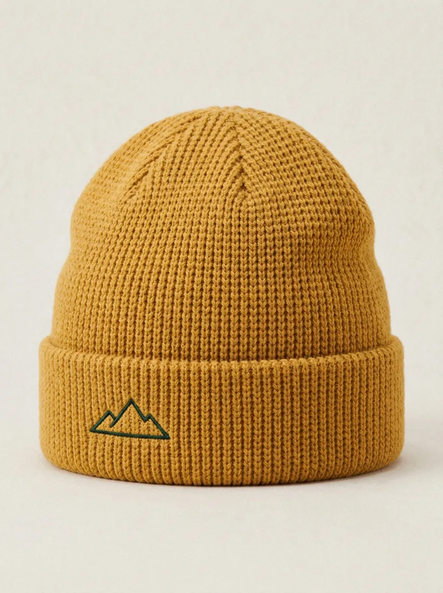 Mountain Embroidery Beanie with a Casual Fit