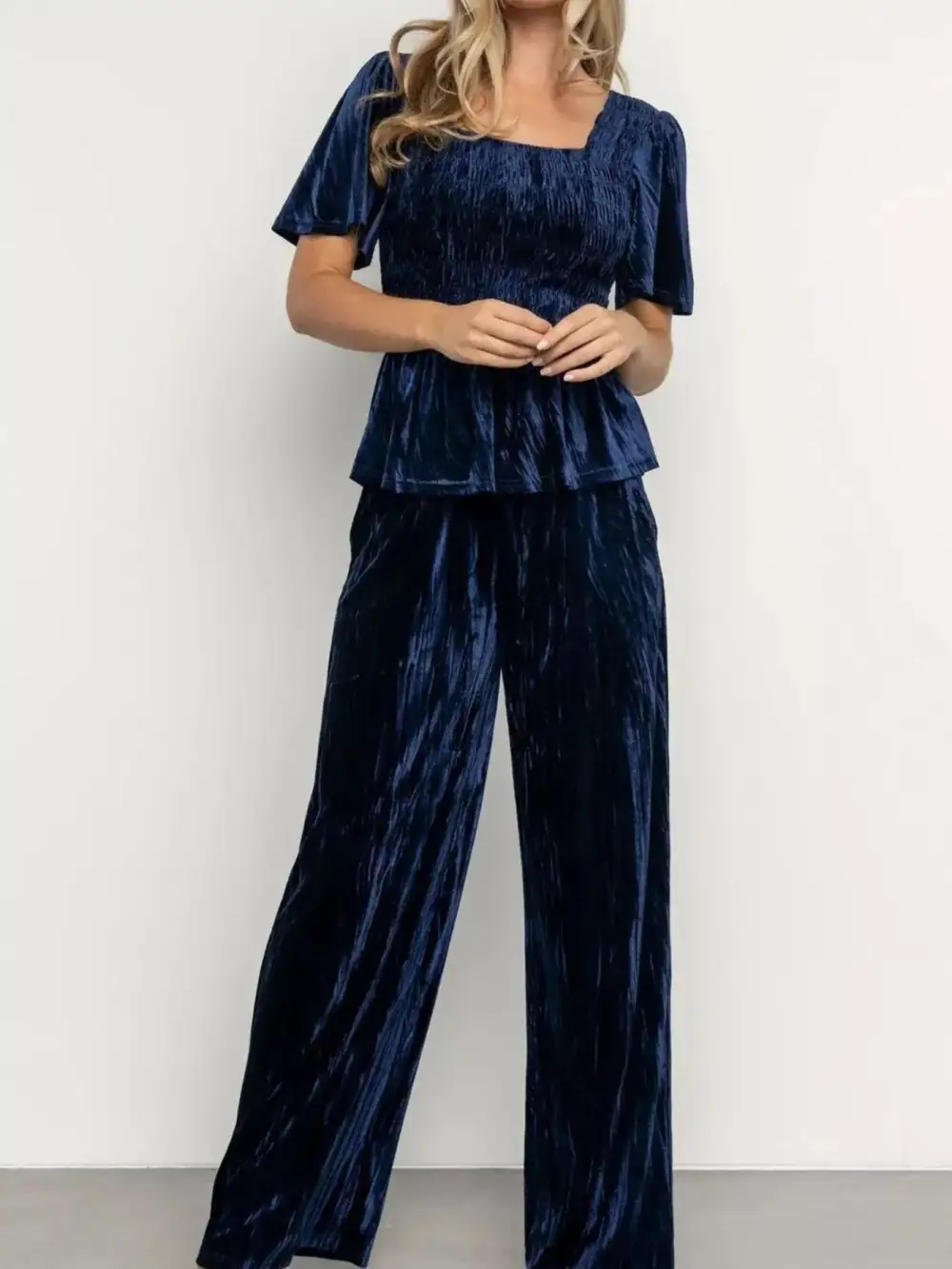 Velvet Top and Wide Leg Pants Set