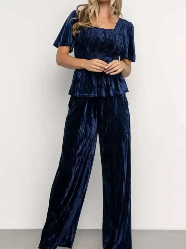 Velvet Top and Wide Leg Pants Set