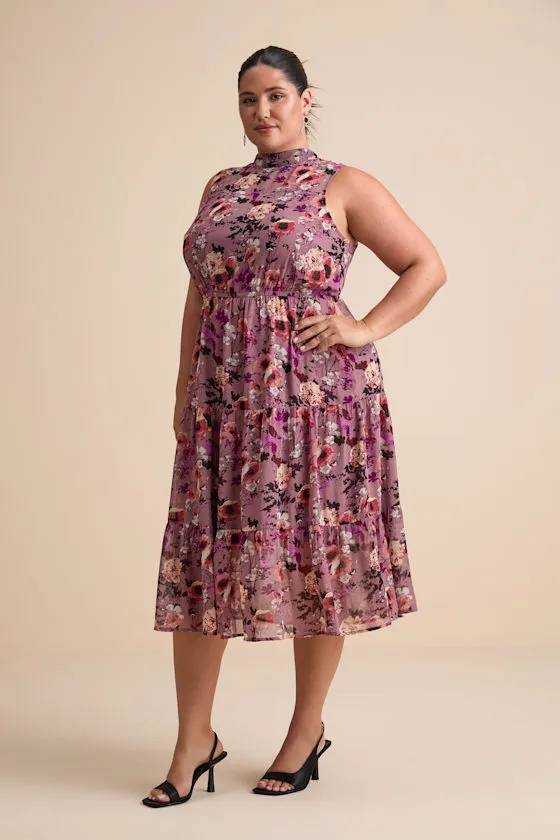 In My Dreams Mauve Floral Print Midi Dress