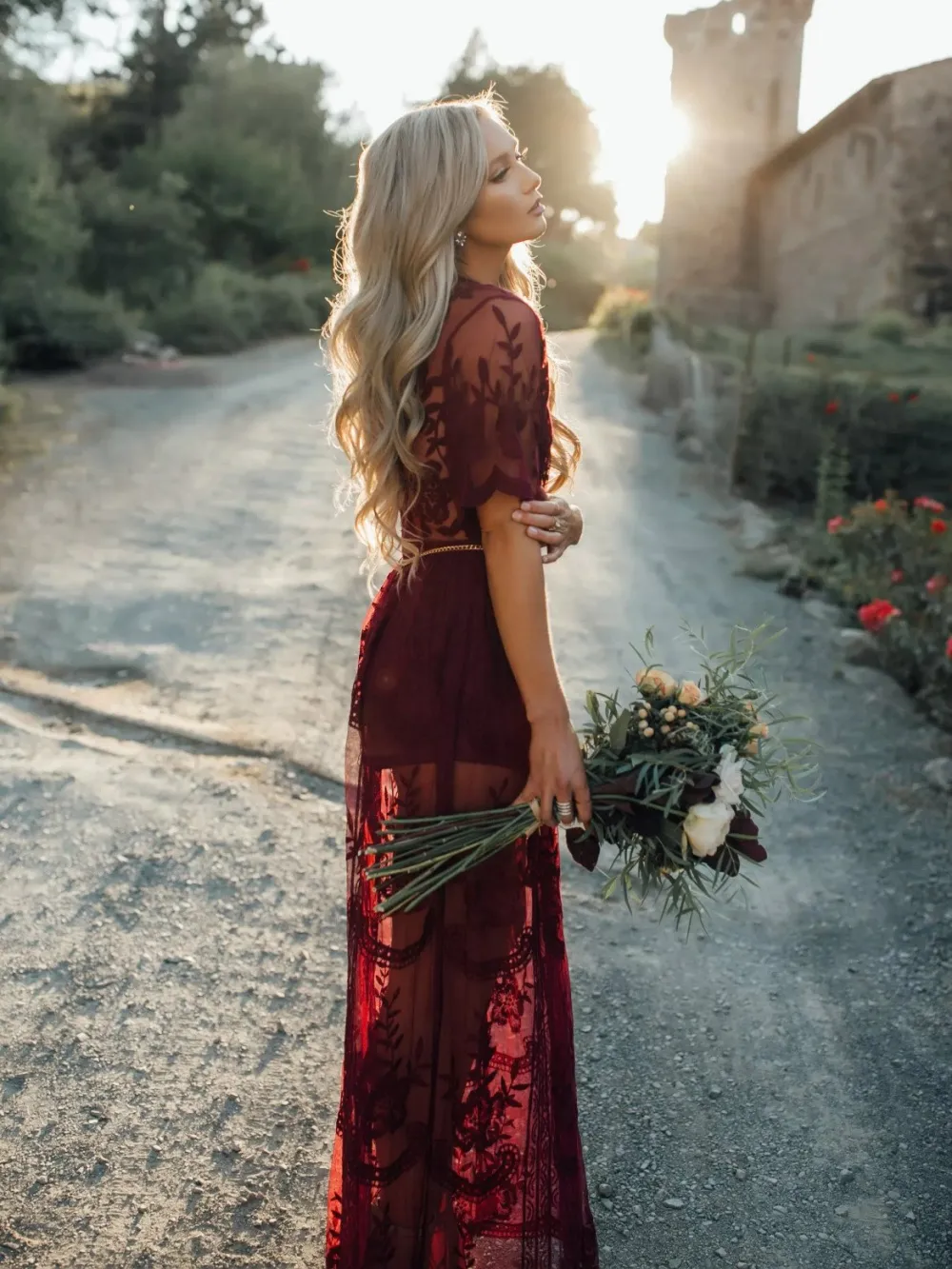 The Tempting Red Sheer Mesh Lace Dress
