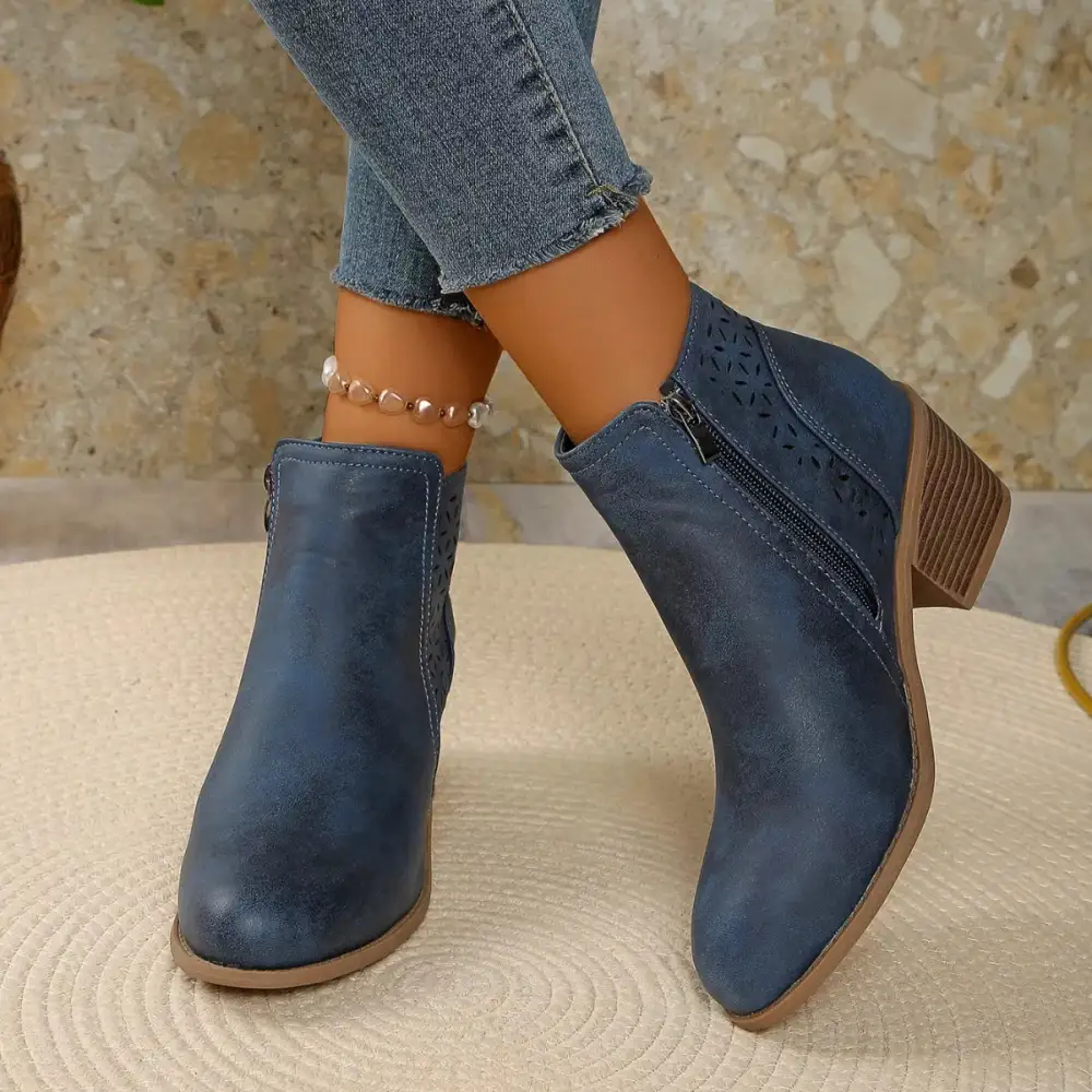 Casual Point Toe Block Heels Boots