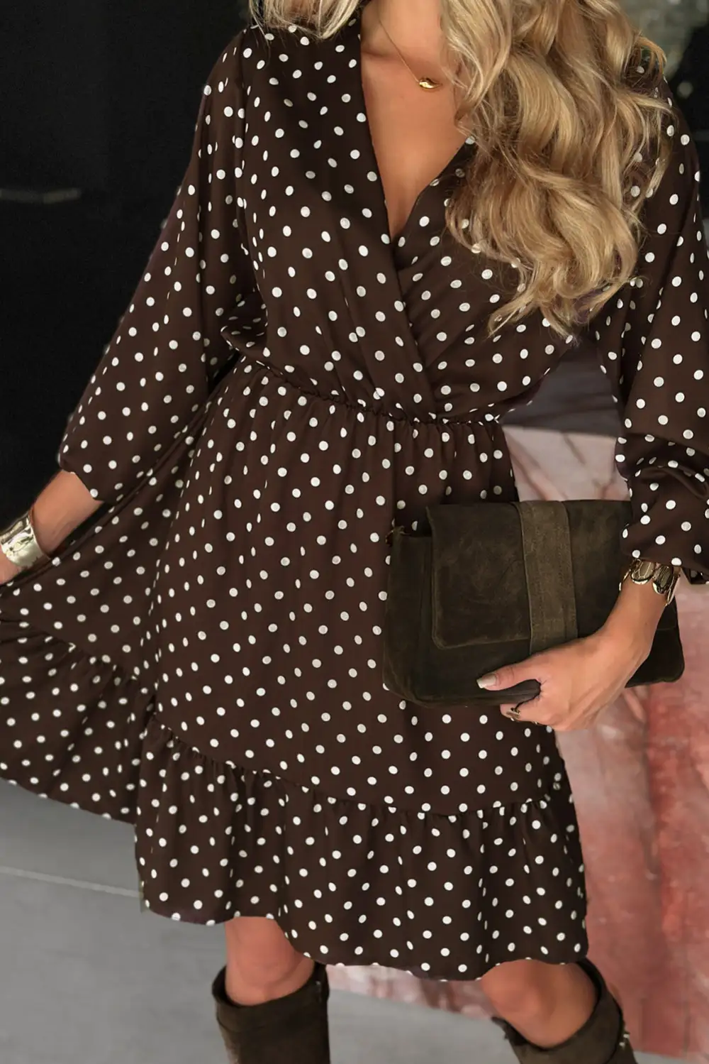 Polka Dot V Neck Ruffle Mini Dress
