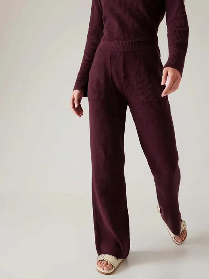 Burgundy Ribbed Pants For Cozy Casual Style