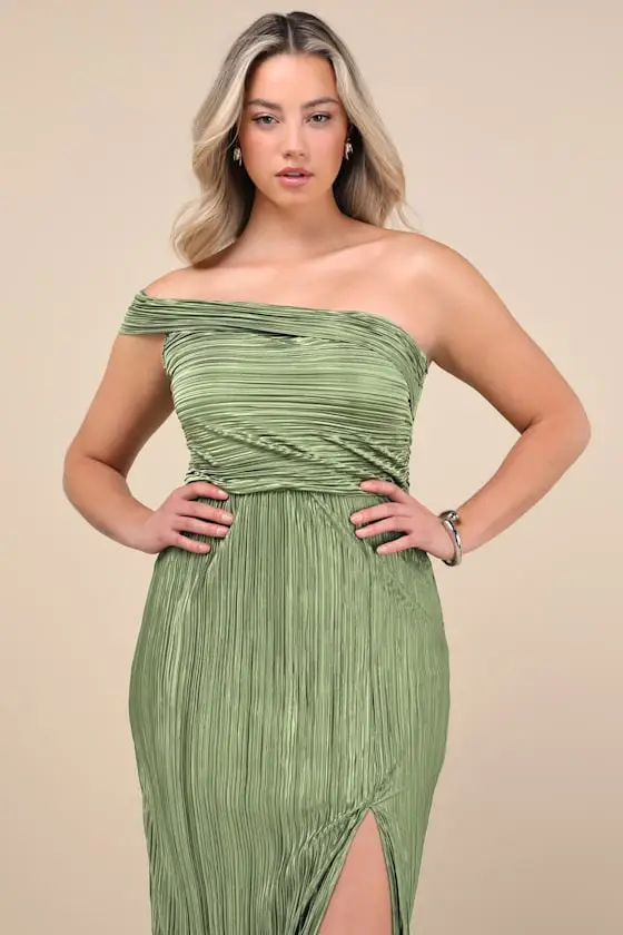 Poised Performance Fuchsia Plisse One-Shoulder Maxi Dress