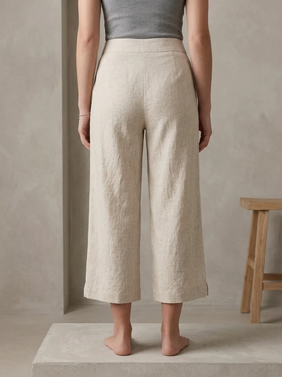 Relaxed Linen Blend Casual Look Women's Cropped Pants