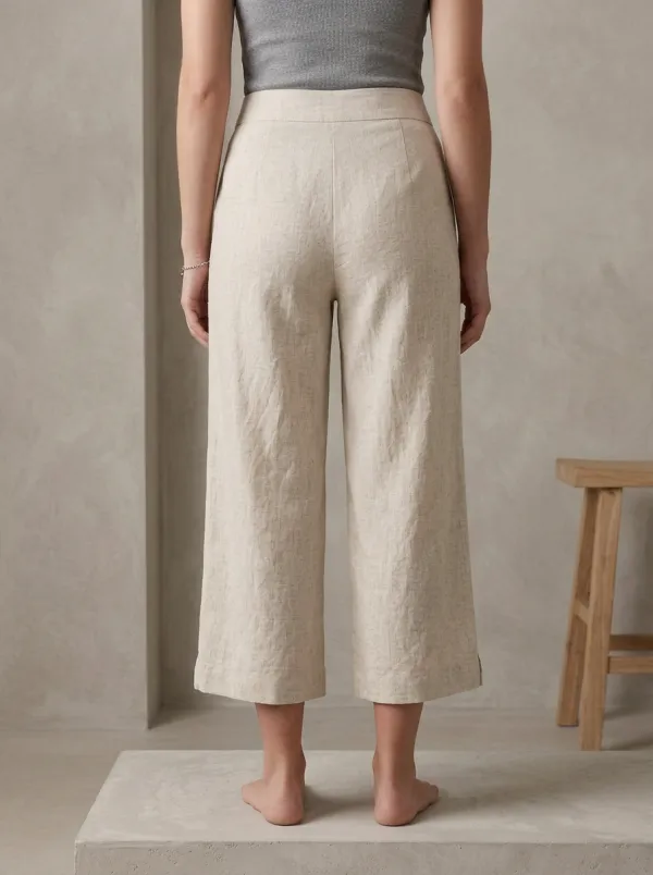 Relaxed Linen Blend Casual Look Women's Cropped Pants