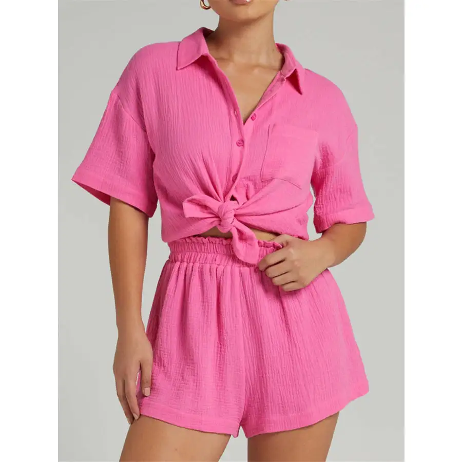 Relaxed Texture Button Up Shirt and Shorts Set