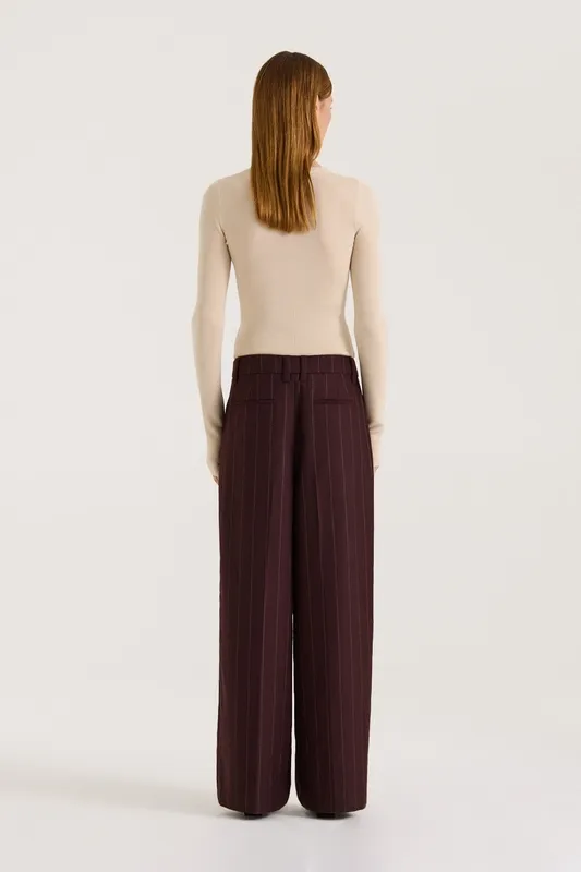 Burgundy Pinstripe Relaxed Low-Rise Trouser