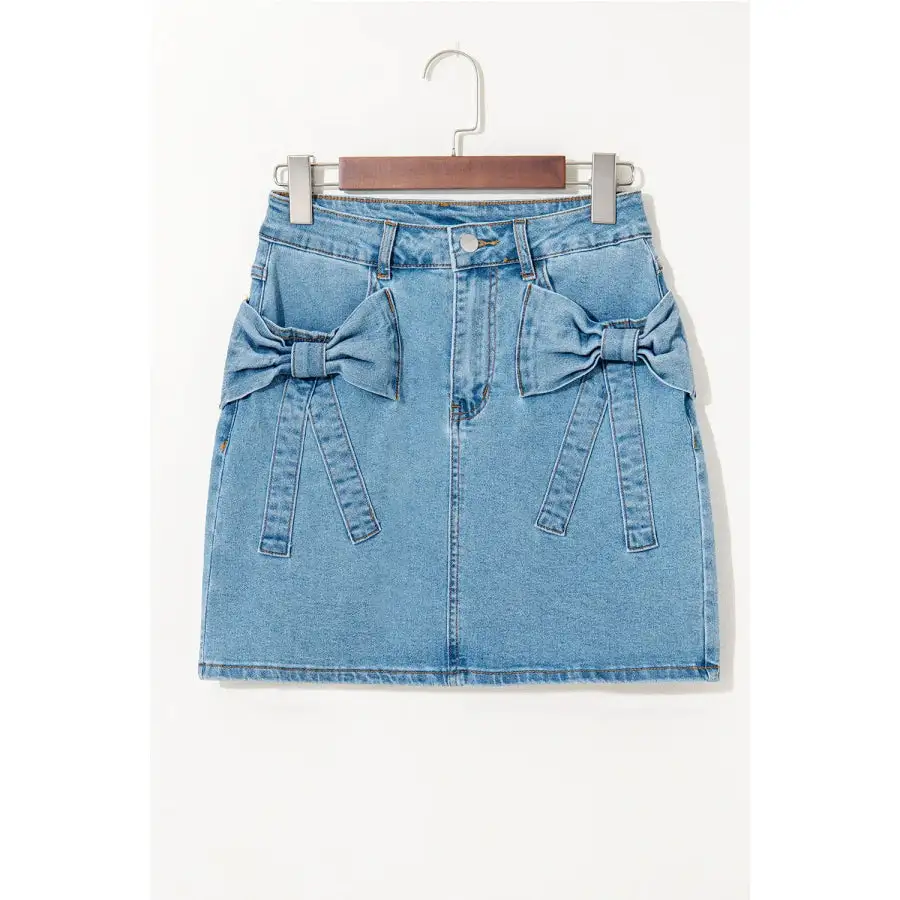 Acid Wash Bowknot Details High Waist Denim Skirt