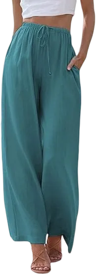 Women’s Wide Leg Palazzo Pants with Pockets – Lightweight Summer Trousers