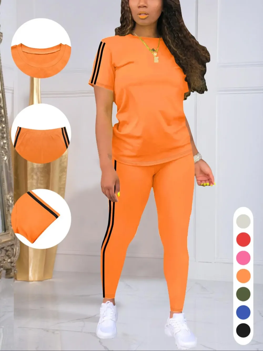 Women's Chic Side-Stripe Lounge Set – Casual Tee & Pants Two-Piece Outfit
