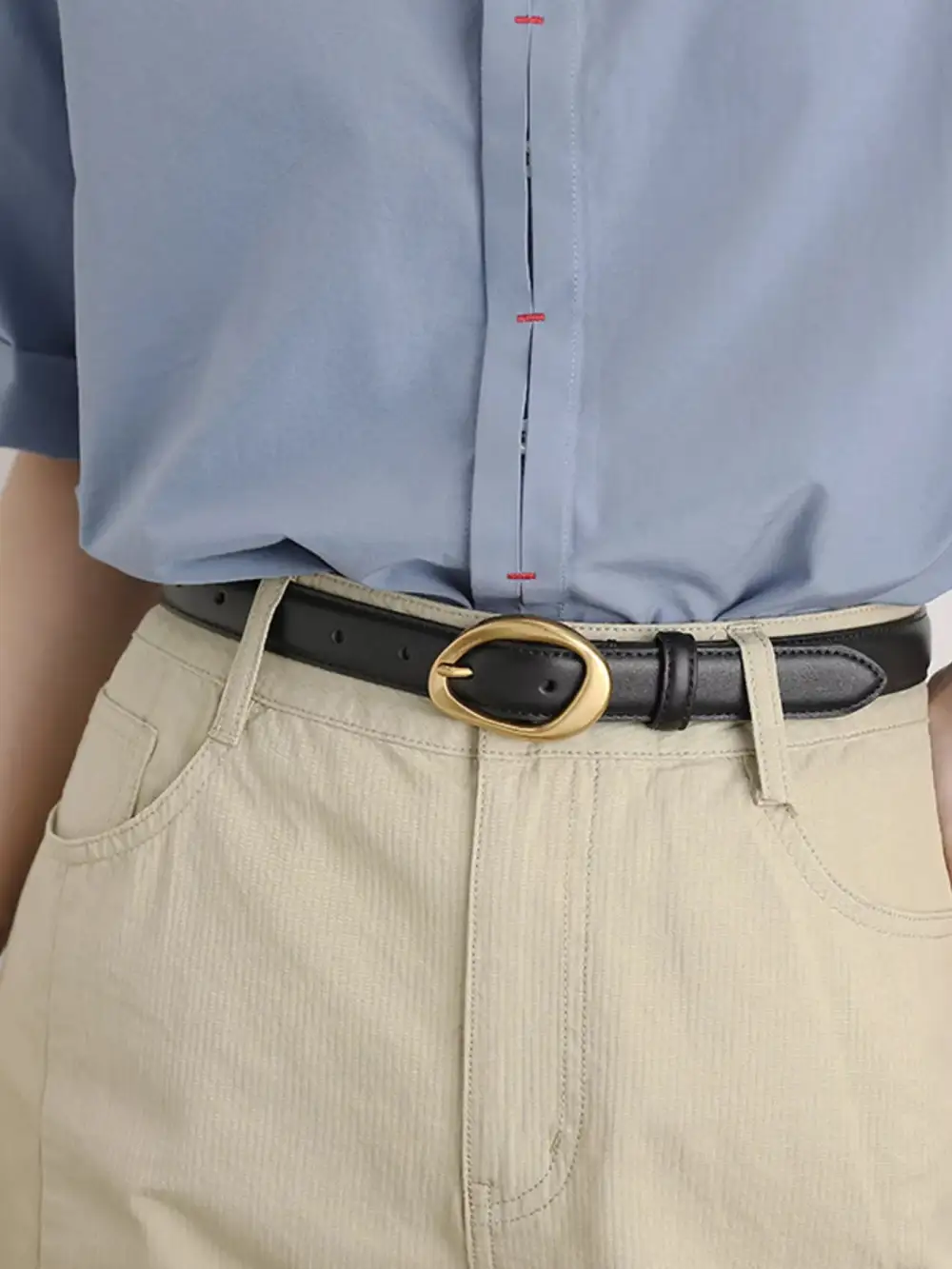 Modern Golden Buckle Leather Belt