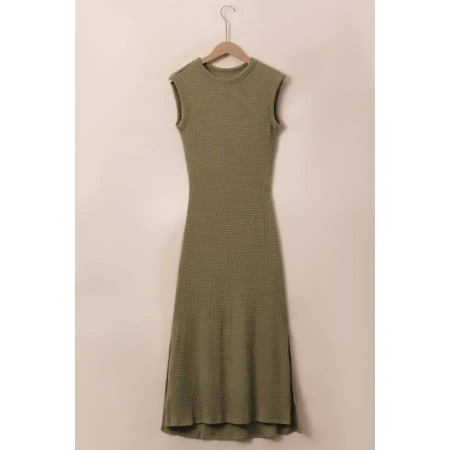 Waffle Knit Slit Sleeveless Maxi Dress