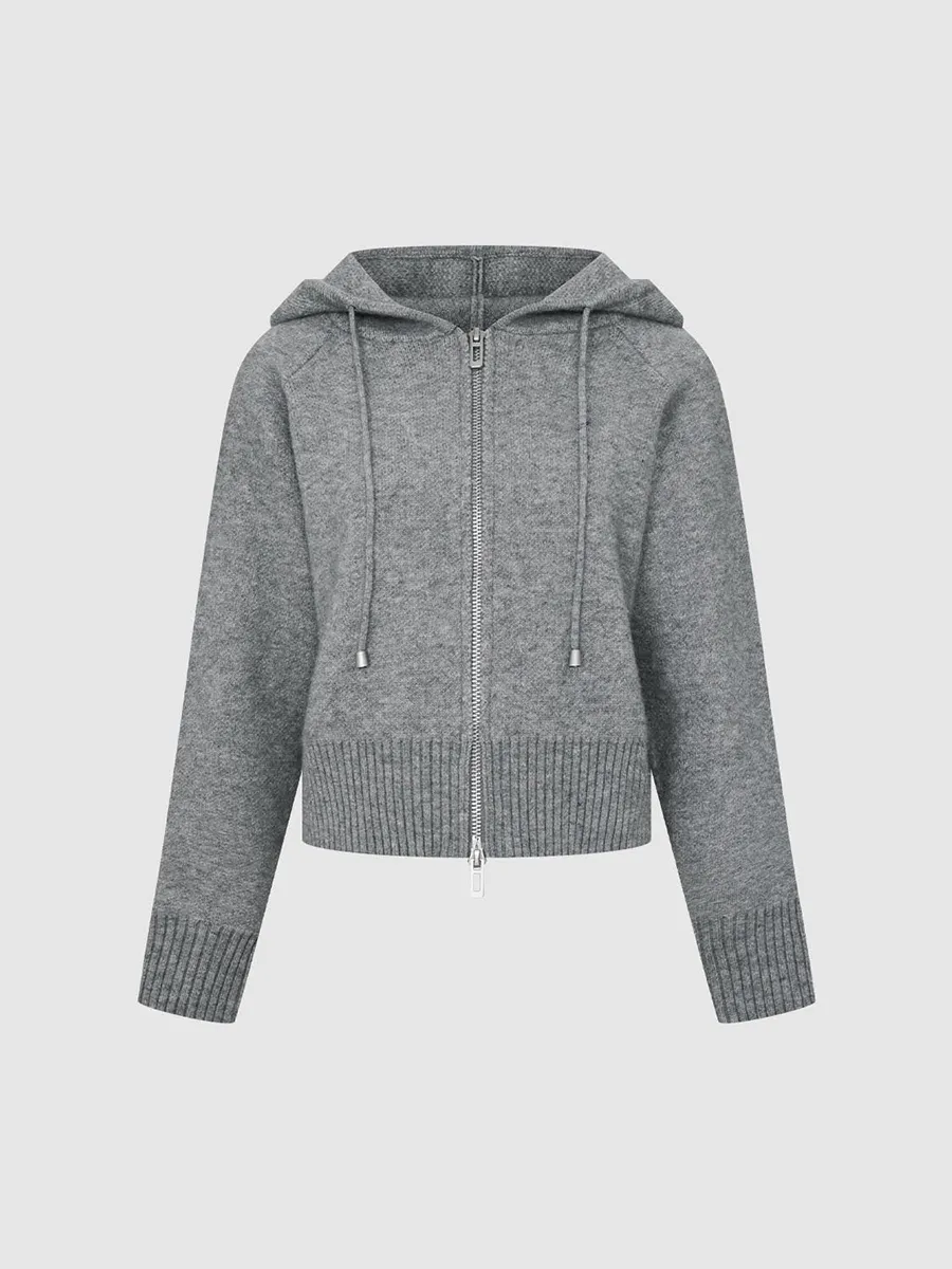 Lady's Grey Casual Style Zippered Hoodie Without Patterns