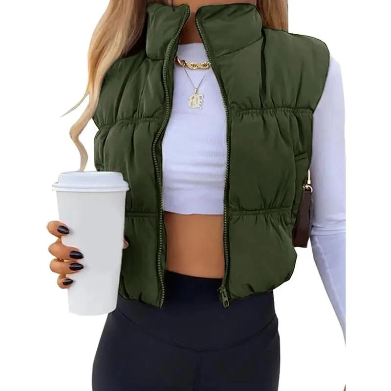 ⭐ Women’s Sleeveless Puffer Vest – Trendy, Cozy & Perfect for Layering  Zip-Up | Stand Collar | Cropped Fit | Lightweight Warmth