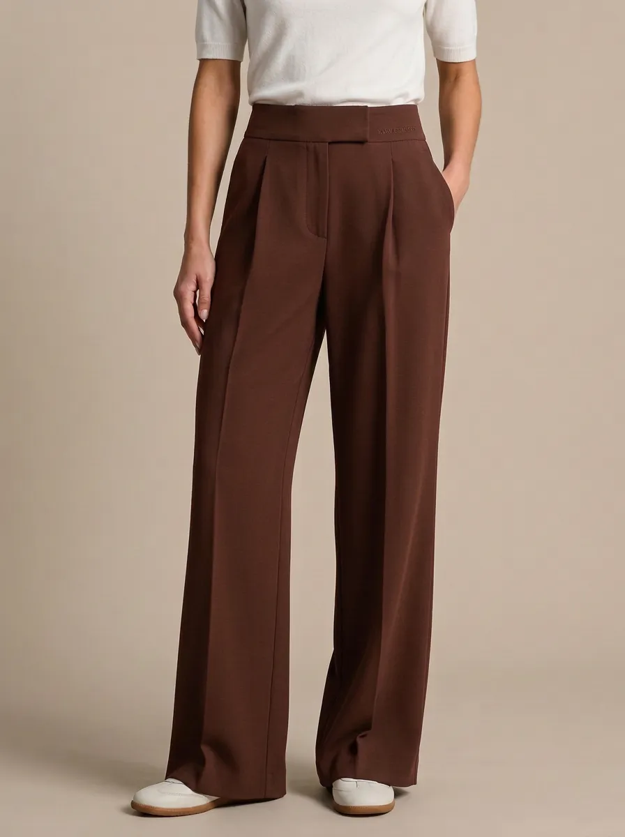 Clean-Line Wide-Leg Pleated Women's Wide-Leg Pants
