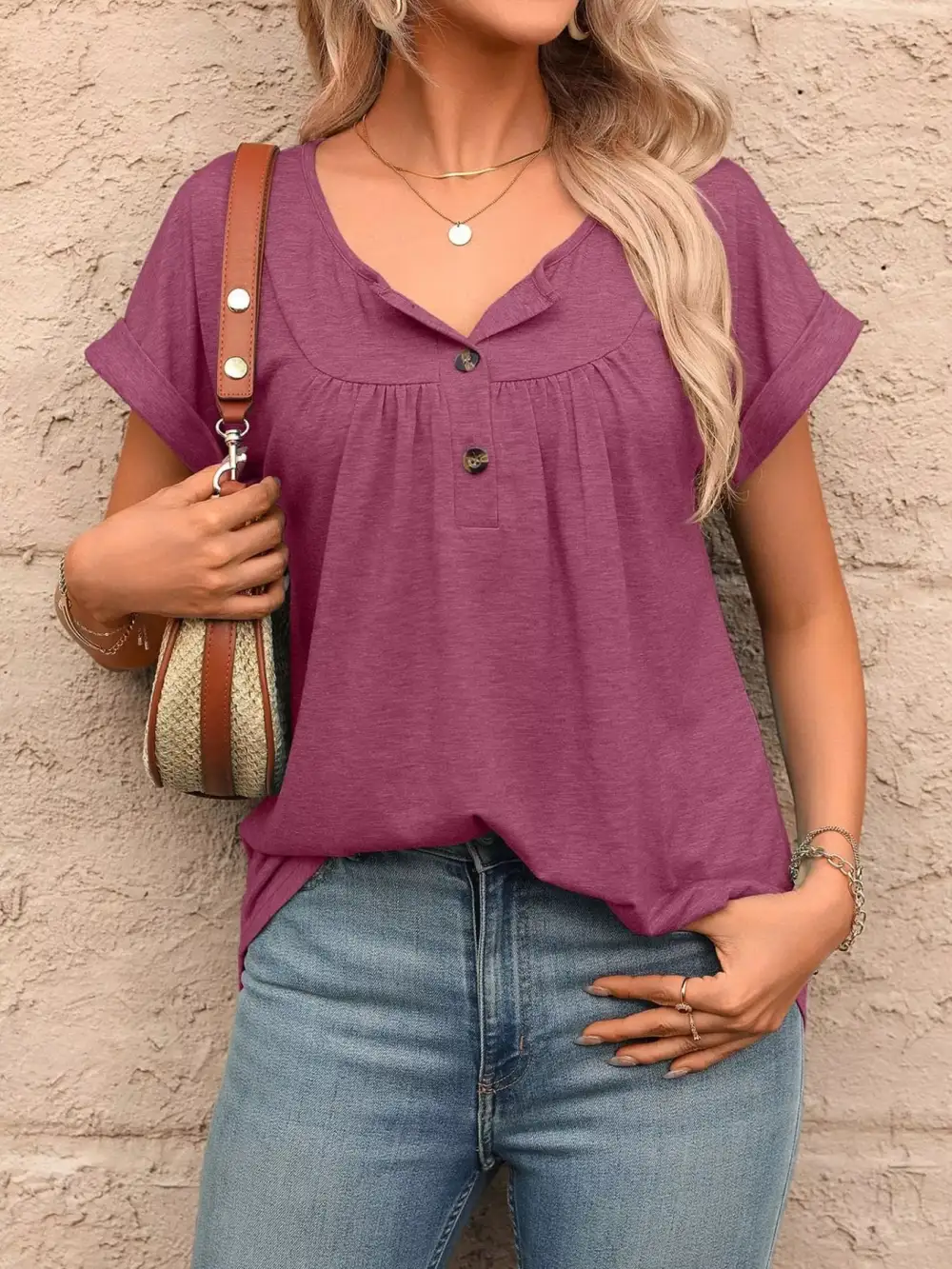 Casual Button Detail Henley T Shirt