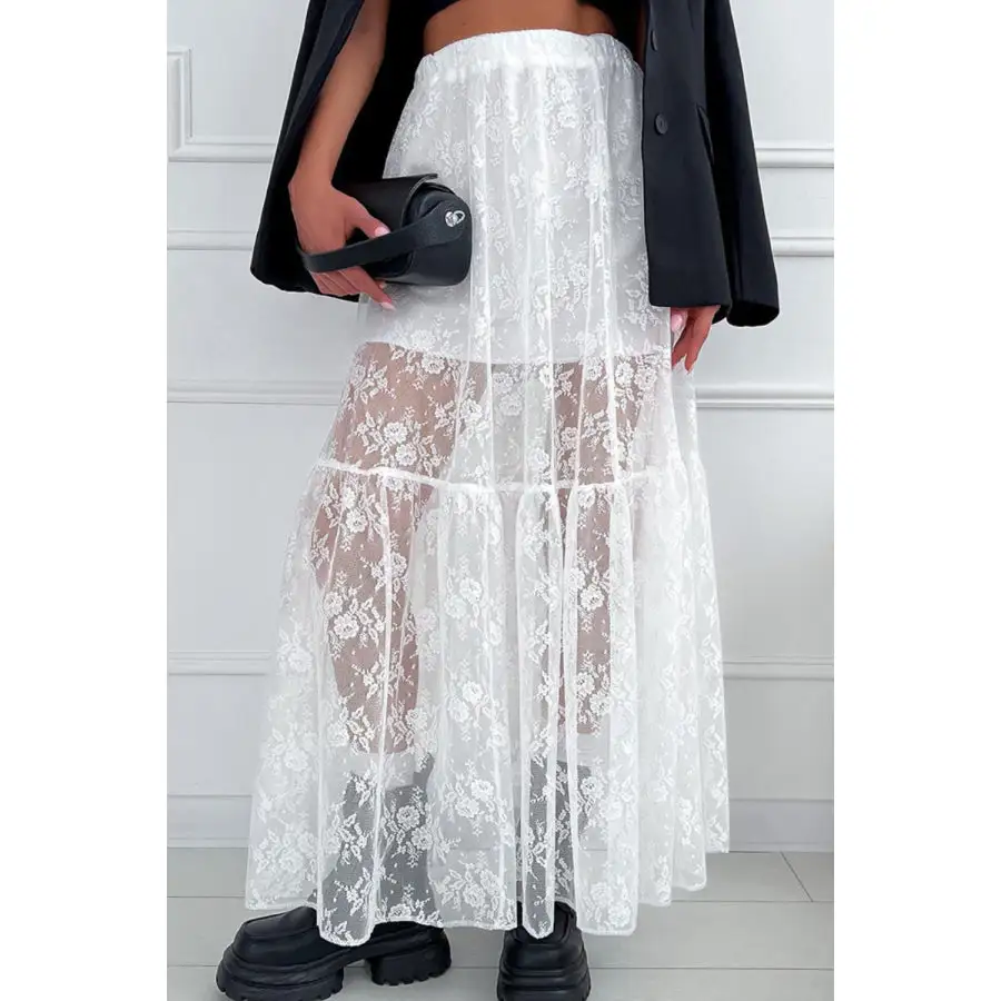 Lace Elastic Waist Maxi Skirt