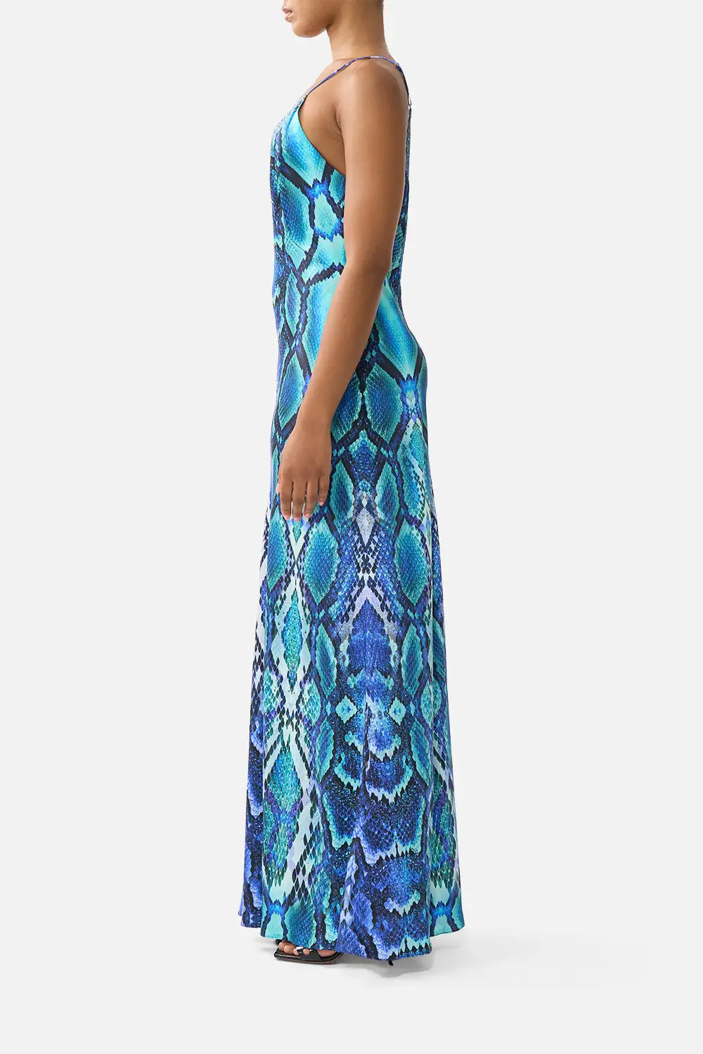 V-Neck Full Length Bias Slip Dress