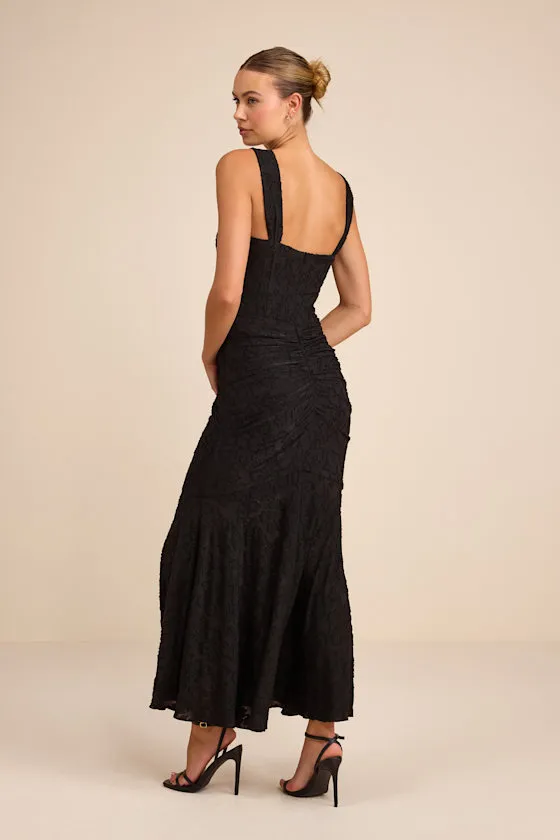 Celeste Yellow Floral Burnout Bustier Maxi Dress