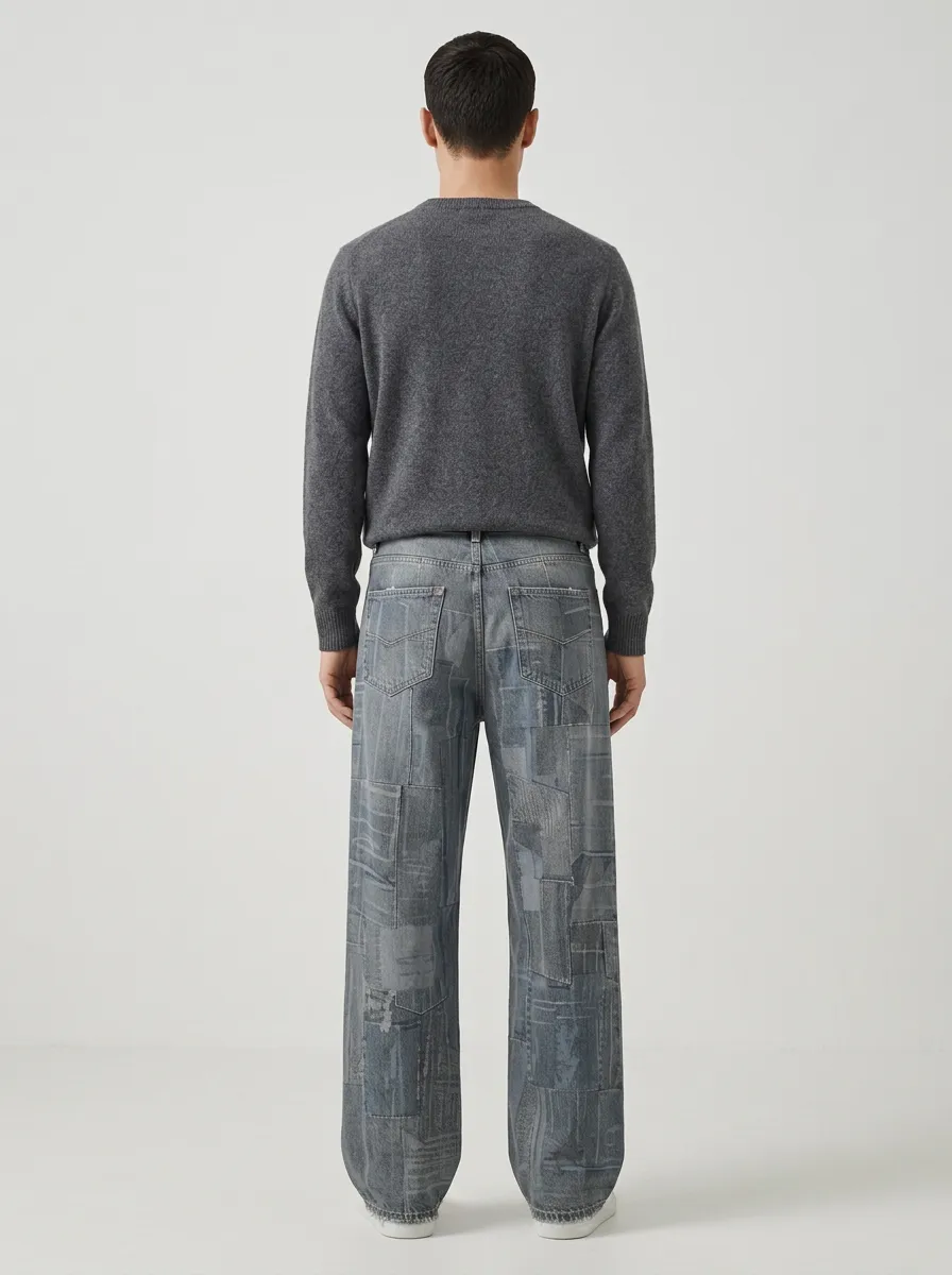 Wide Leg Patchwork Men's Loose Fit Jeans