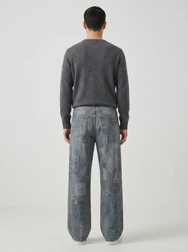 Wide Leg Patchwork Men's Loose Fit Jeans