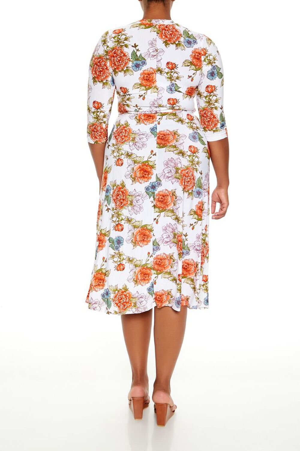 Plus Size Floral Wrap Midi Dress