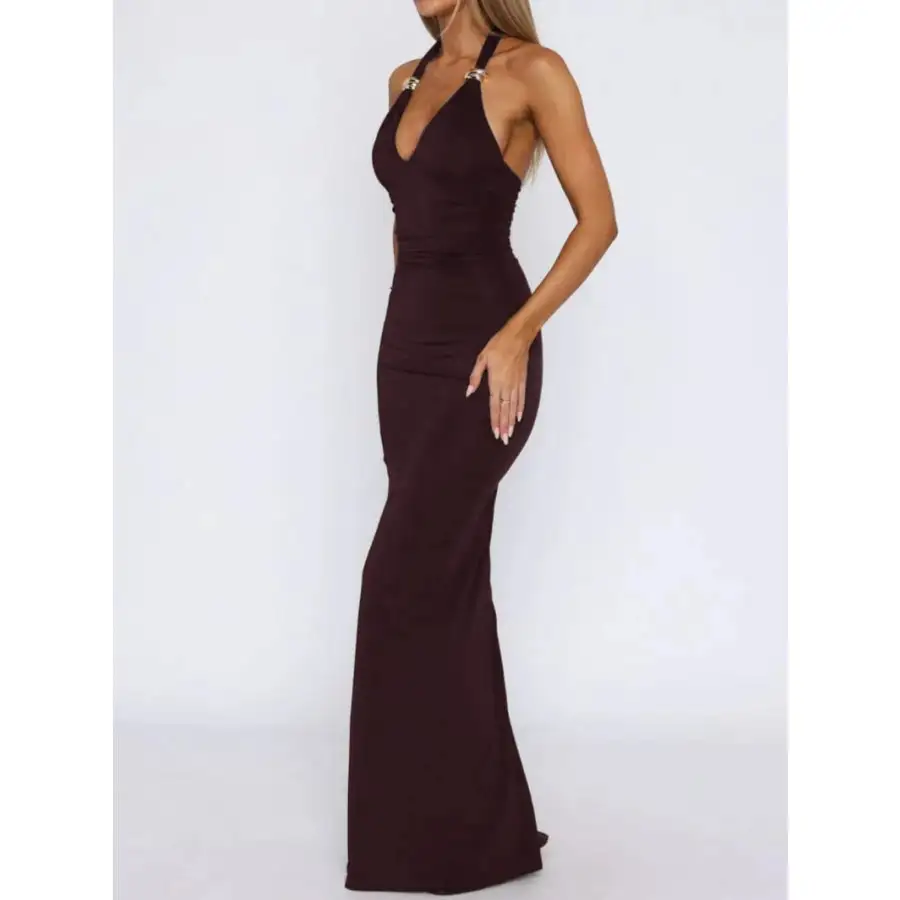 Relaxed Slit Back Halter Neck Maxi Dress