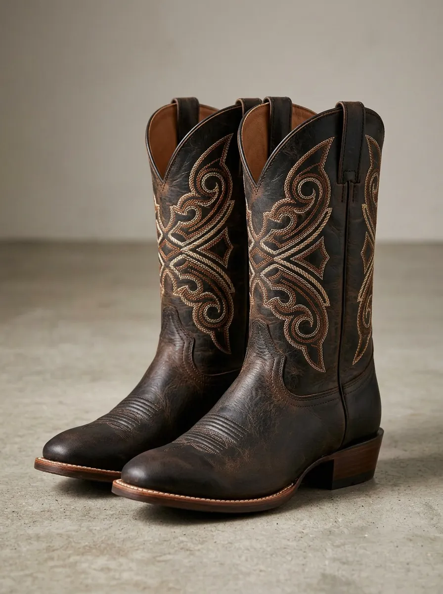 Men's Western Cowboy Heart Embroidered Distressed Cowboy Boots