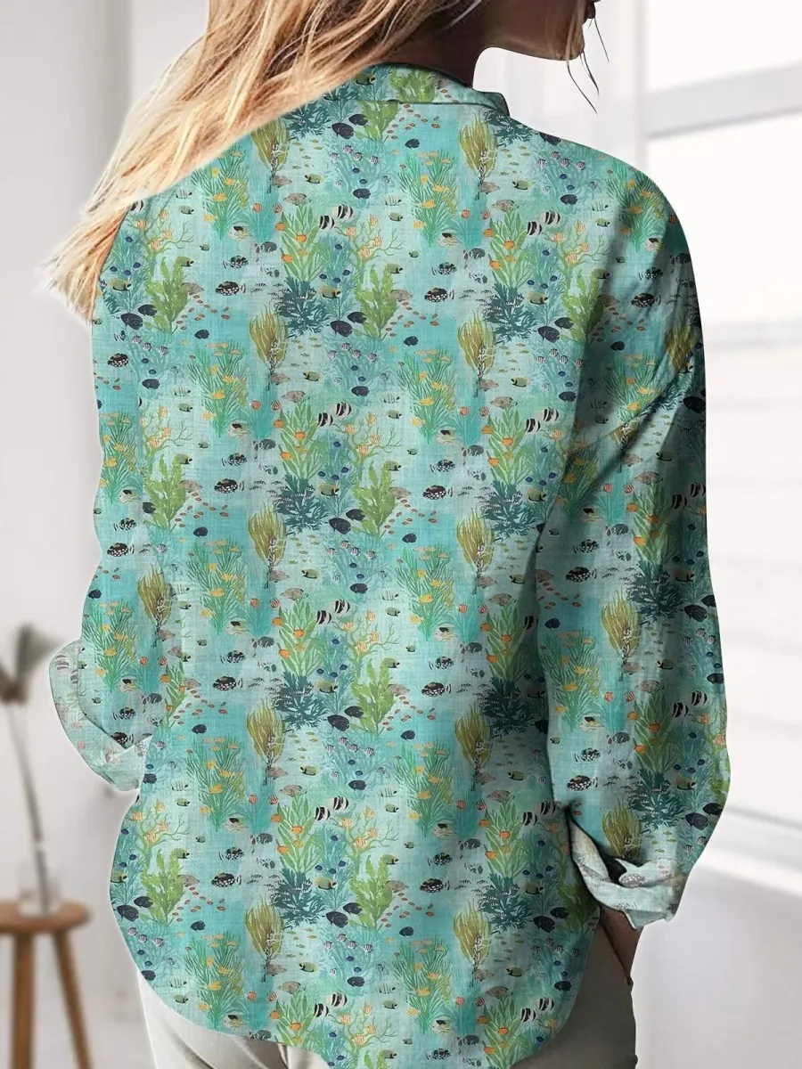 Retro Underwater Scene Print Shirt