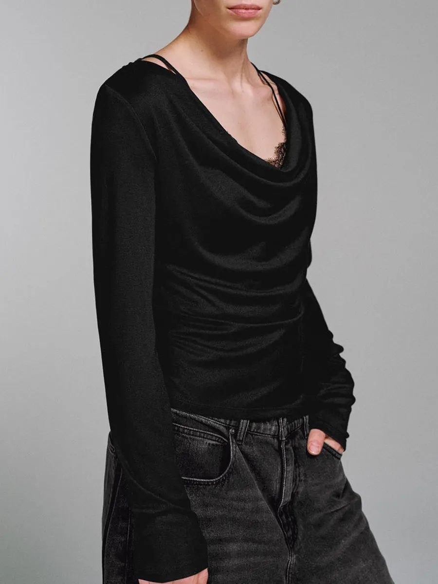 Lady With A Black, Elegant And Stylish T-Shirt