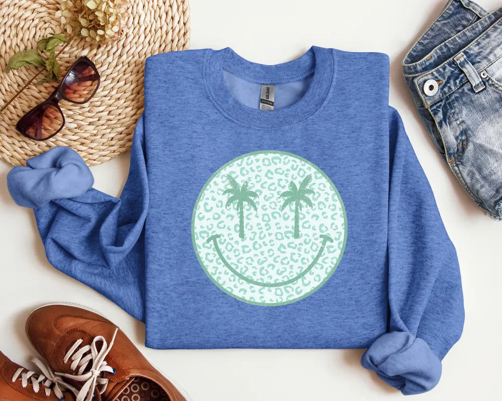 Palm Tree Smiley Graphic Crewneck Sweatshirt