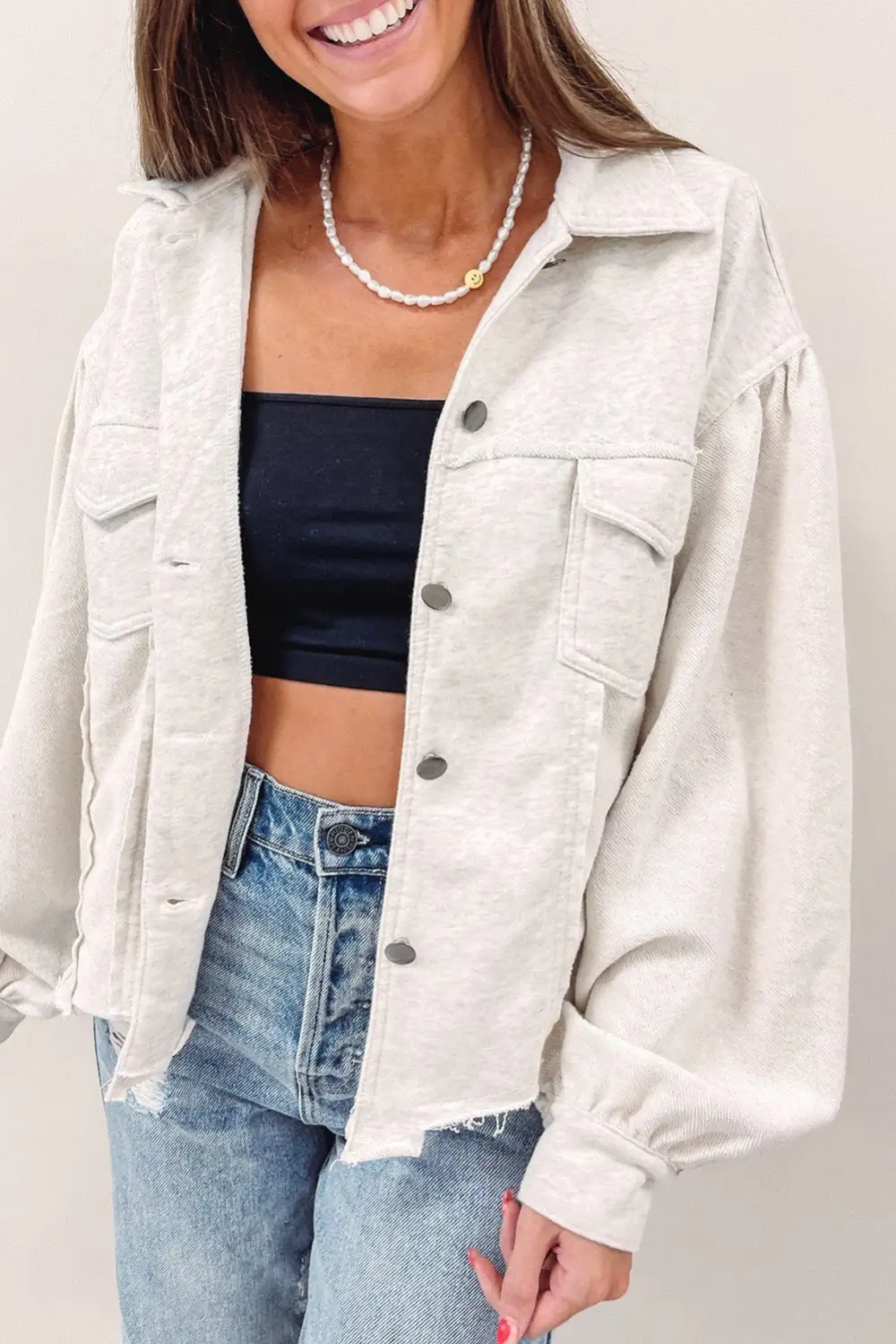 Exposed Seam Flap Pocket Button Jacket