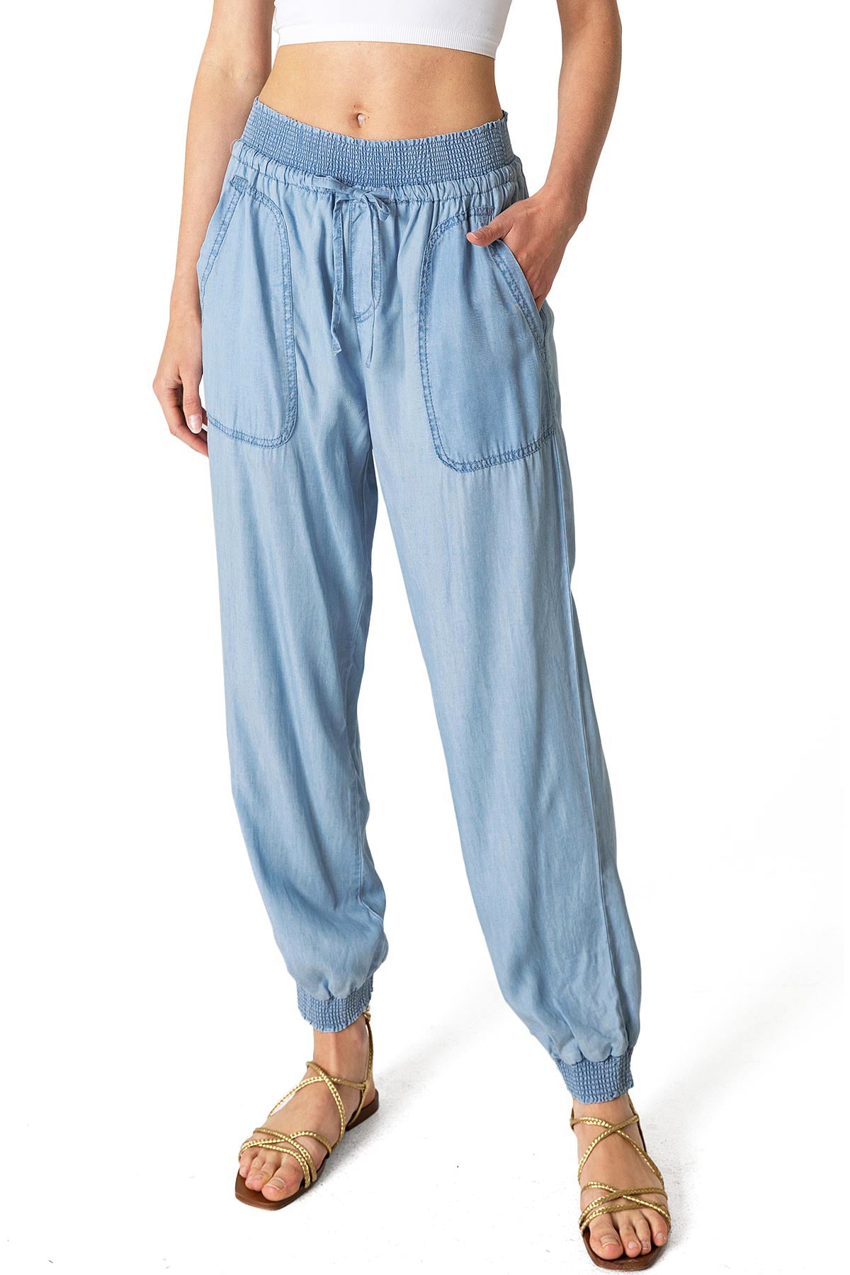 Light Blue Elastic - Waist Jogger Pants