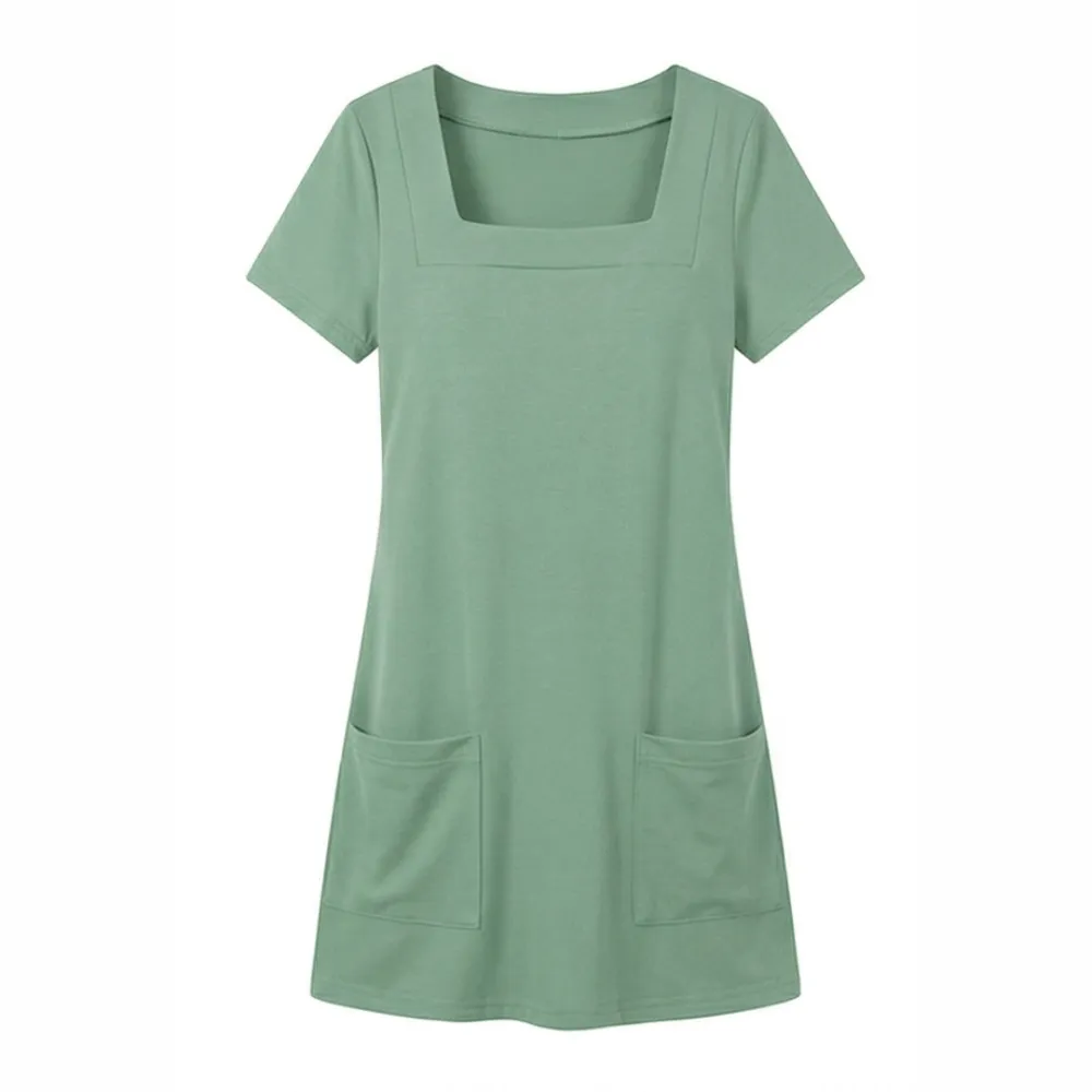Square Neck Pocket Jersey Mini Dress