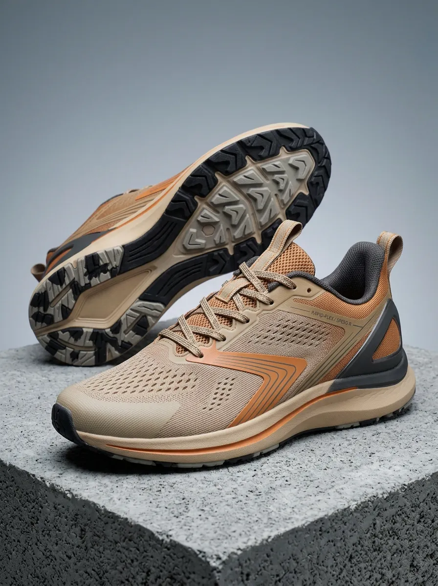 Men's Outdoor Trail Tan Brown Mesh Printed Running Shoes