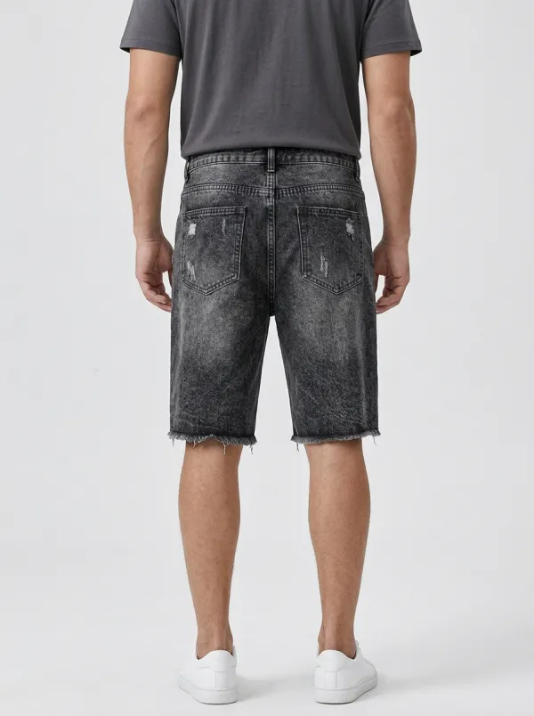 Men's Distressed Raw Hem Washed Street Inspired Distressed Denim Shorts