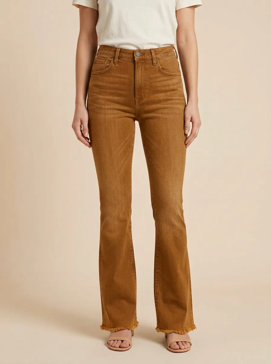 Women's High-Rise Raw Hem Flare Jeans